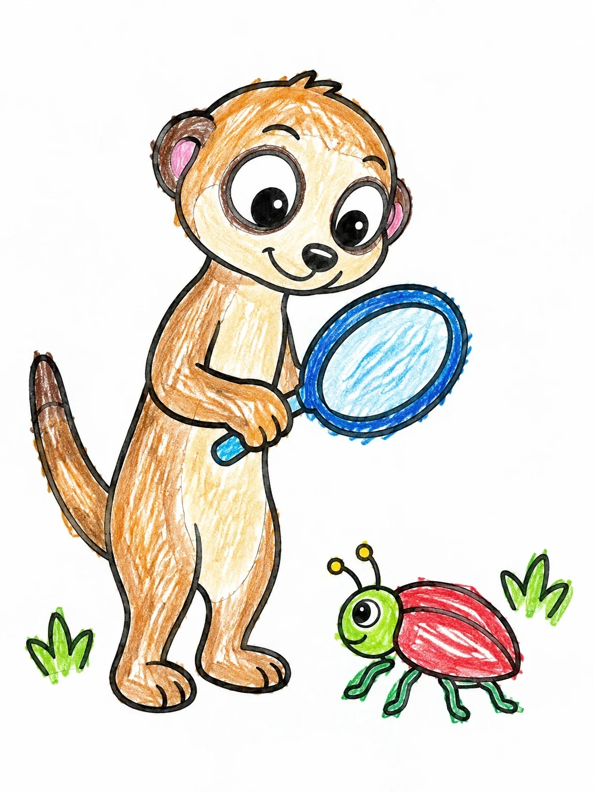 Colored example of the Curious Meerkat With Magnifying Glass coloring page