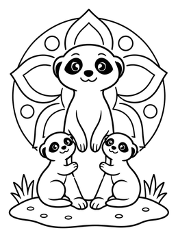 Free printable Meerkat Family With Floral Backdrop coloring page