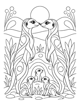 Free printable Meerkat Pair And Family Burrow coloring page