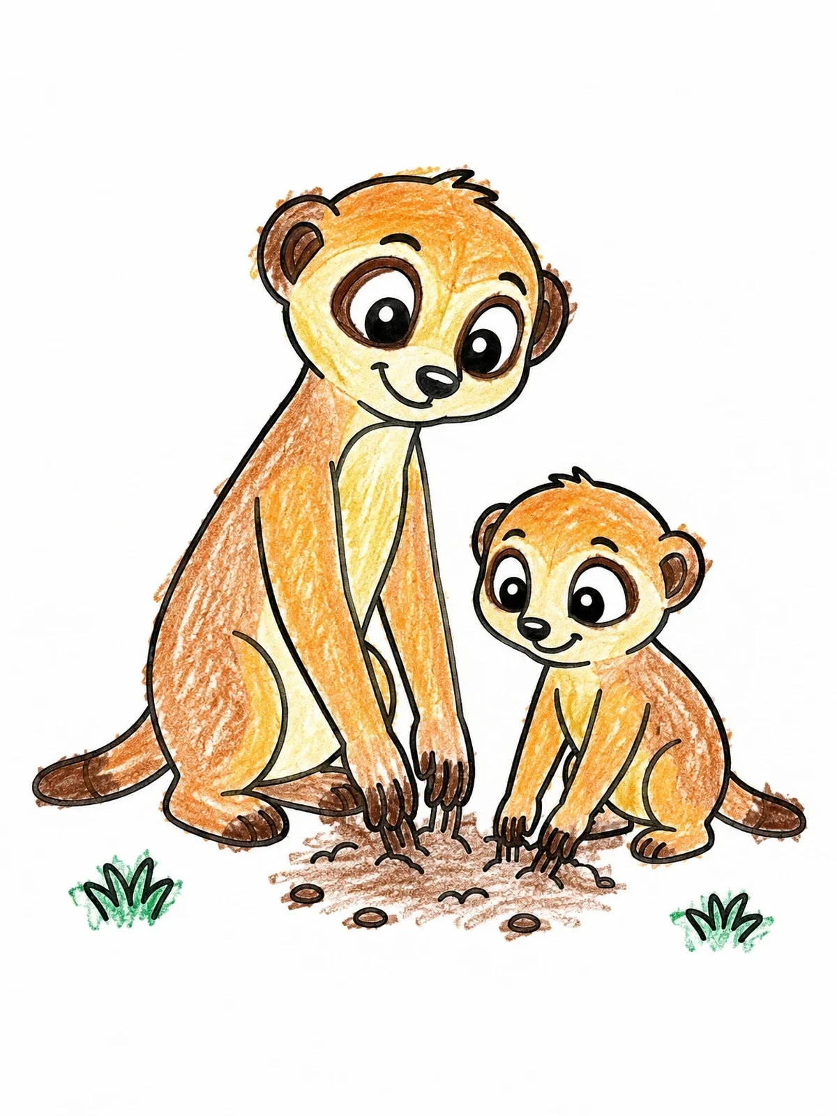 Colored example of the Meerkat And Pup Digging Together coloring page