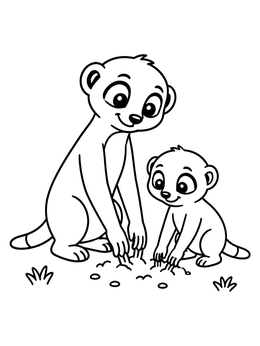 Free printable Meerkat And Pup Digging Together coloring page