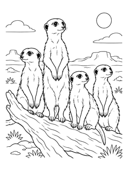 Free printable Meerkat Mob On A Fallen Log coloring page
