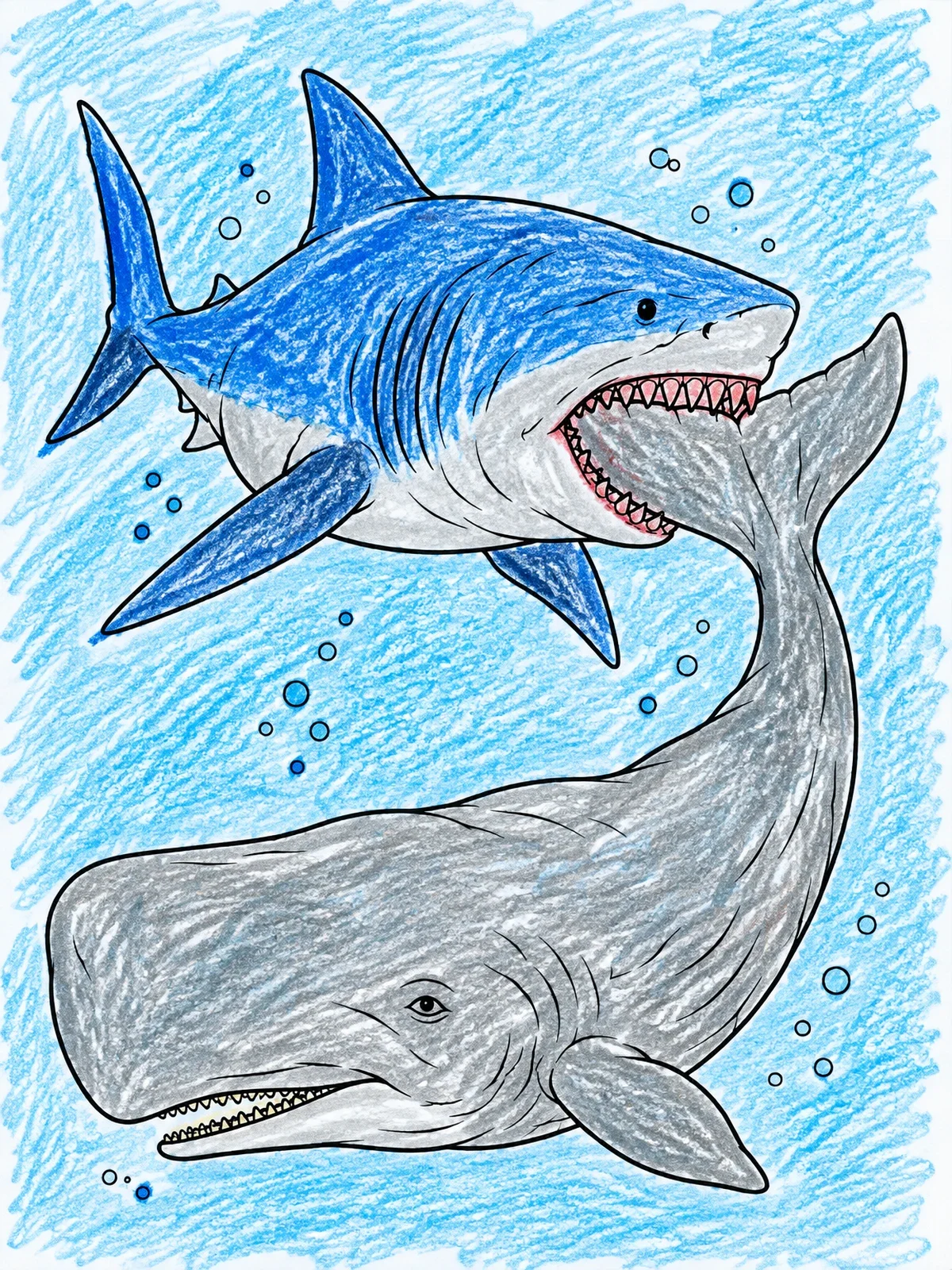 Colored example of the Megalodon Attacking A Prehistoric Whale coloring page