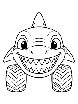 Free printable Cute Shark Monster Truck coloring page