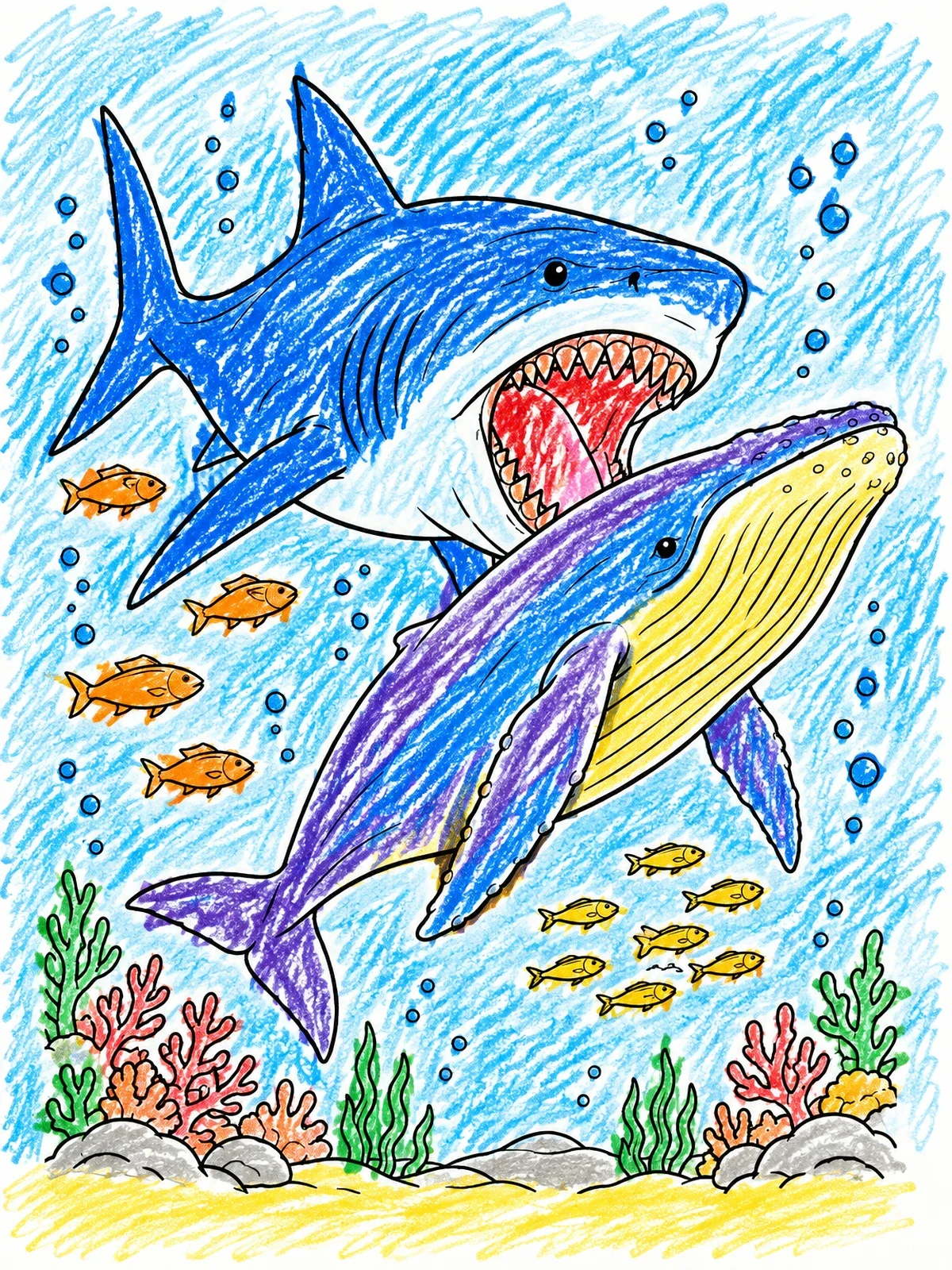 Colored example of the Megalodon Hunting A Whale Underwater coloring page