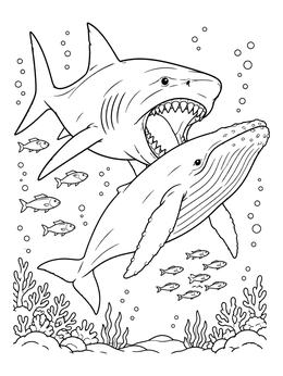 Free printable Megalodon Hunting A Whale Underwater coloring page