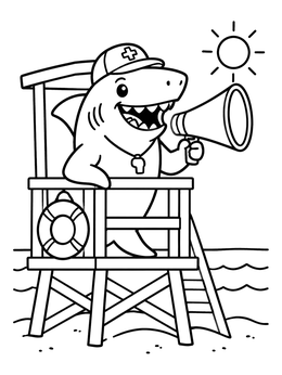 Free printable Lifeguard Shark With Megaphone coloring page