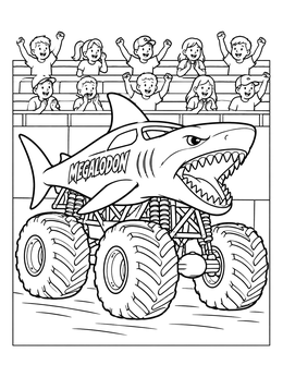 Free printable Megalodon Monster Truck In The Arena coloring page