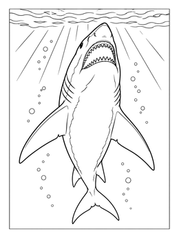 Free printable Megalodon Rising To Sunlit Waters coloring page