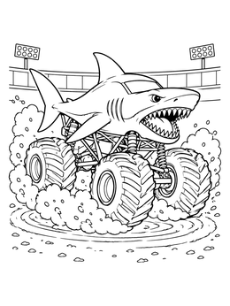 Free printable Shark Monster Truck In Arena coloring page