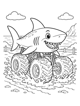 Free printable Shark Monster Truck Splashing Mud coloring page