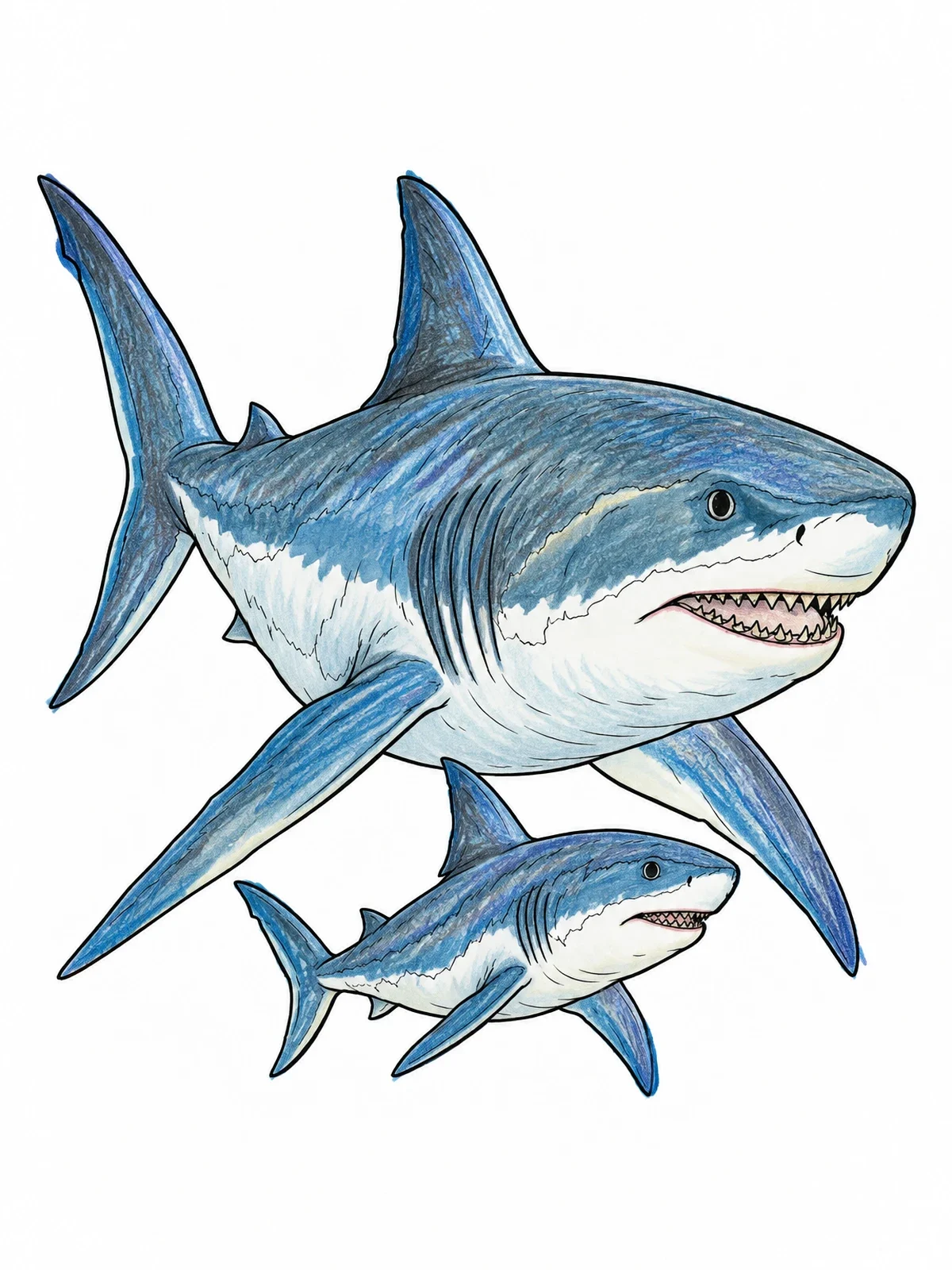 Colored example of the Megalodon With Juvenile Pup coloring page