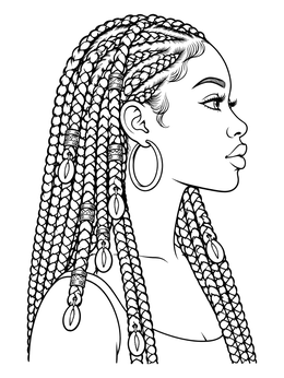 Free printable Braided Hairstyle With Cowrie Beads coloring page