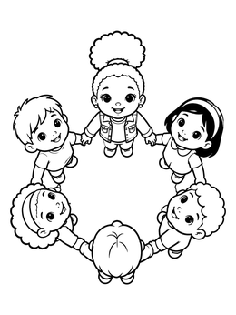 Free printable Children Holding Hands In A Circle coloring page