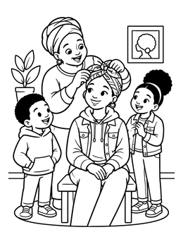 Free printable Family Headscarf Styling Moment coloring page