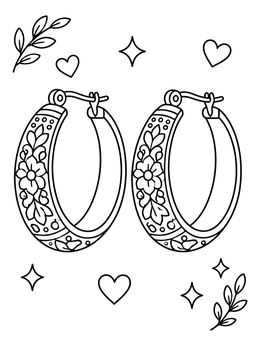 Free printable Floral Pattern Hoop Earrings coloring page