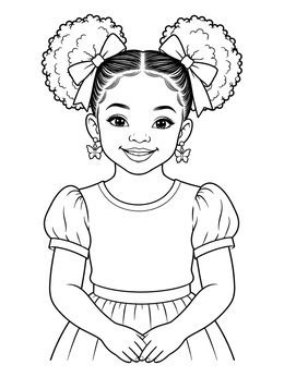 Free printable Smiling Girl With Afro Puffs And Bows coloring page