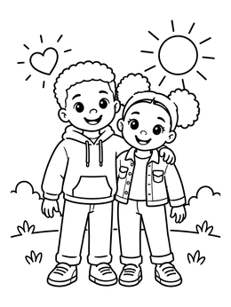 Free printable Smiling Siblings Under The Sun coloring page