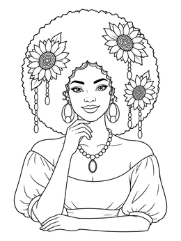Free printable Sunflowers In Afro Hair coloring page