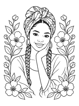 Free printable Smiling Woman With Braids And Headwrap coloring page