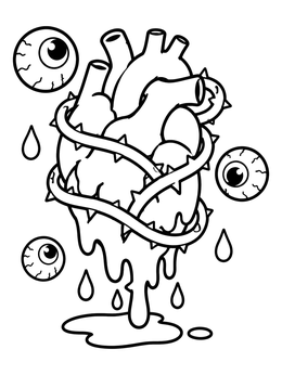 Free printable Melting Heart With Eyeballs coloring page