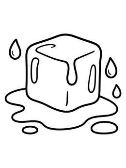 Free printable Melting Ice Cube With Water Drops coloring page