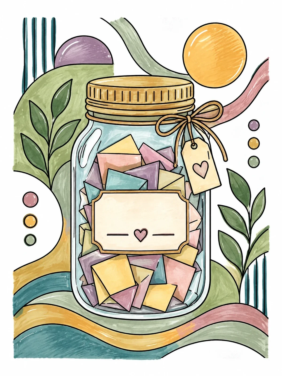 Colored example of the Memory Jar With Folded Notes coloring page