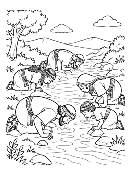 Free printable Men Drinking Water At The Stream coloring page