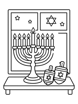 Free printable Menorah And Dreidels By Window coloring page