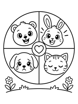 Free printable Animal Emotions Wheel With Cute Faces coloring page