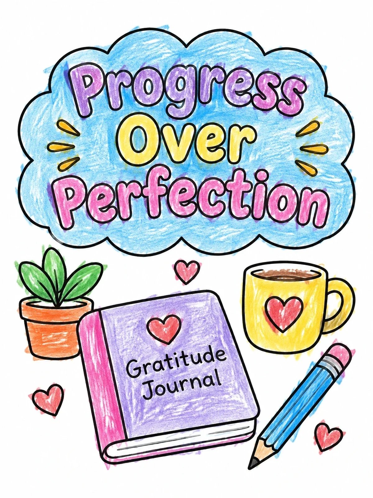 Colored example of the Cozy Gratitude Journal Desk Scene coloring page