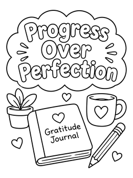 Free printable Cozy Gratitude Journal Desk Scene coloring page