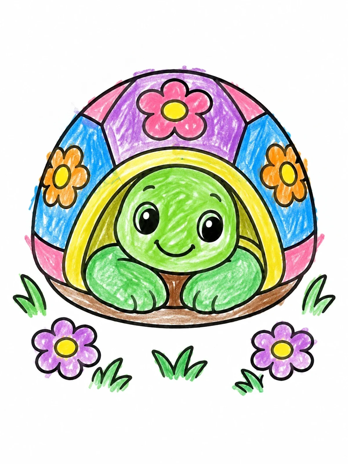 Colored example of the Cute Turtle Resting In Shell coloring page