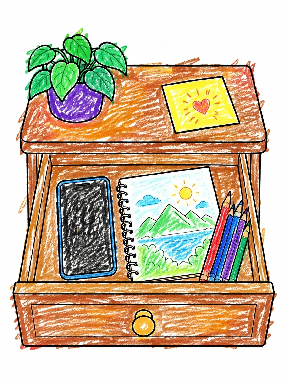 Colored example of the Digital Detox Nightstand Drawer coloring page