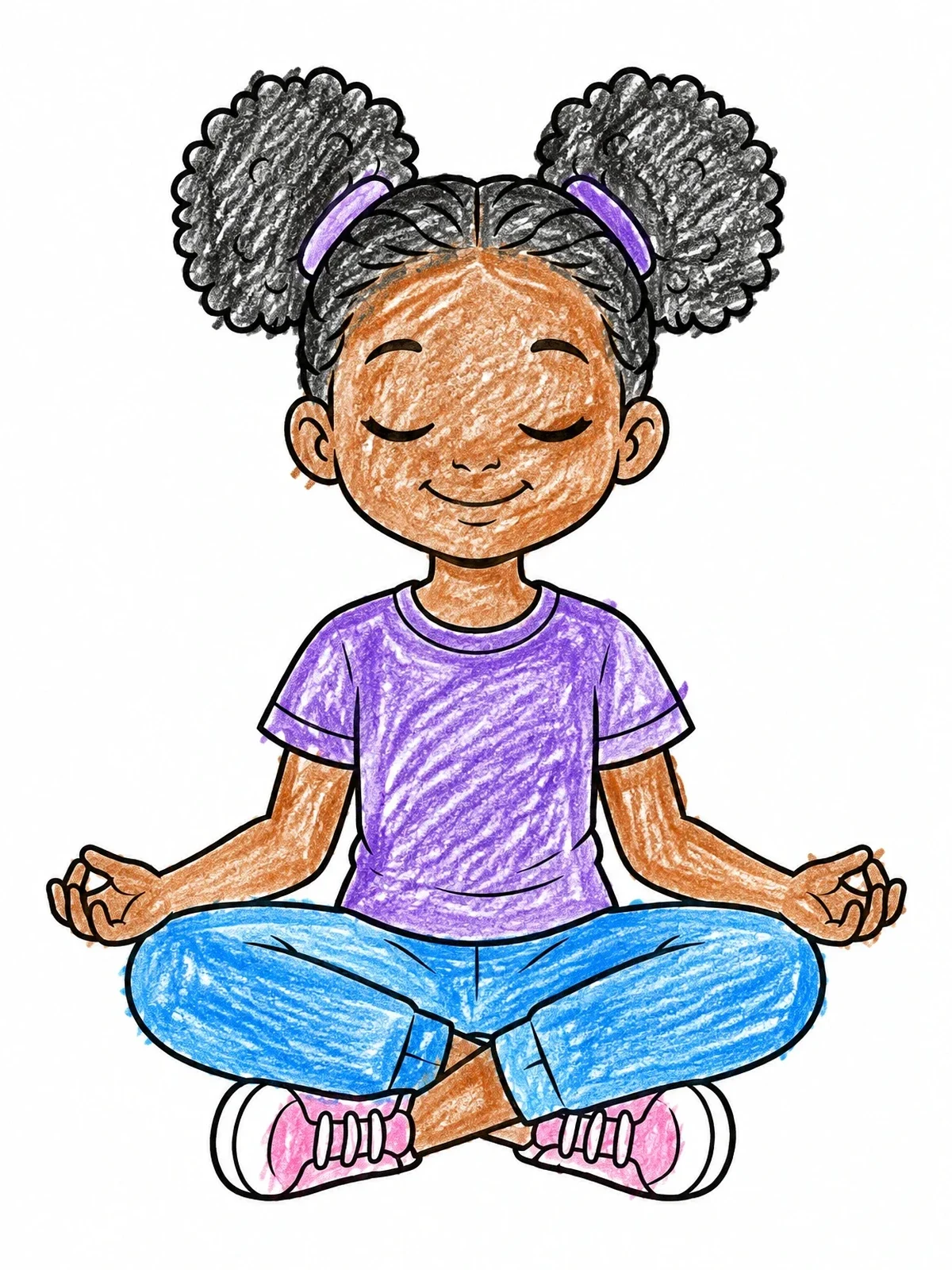 Colored example of the Meditating Girl Sitting Cross Legged coloring page