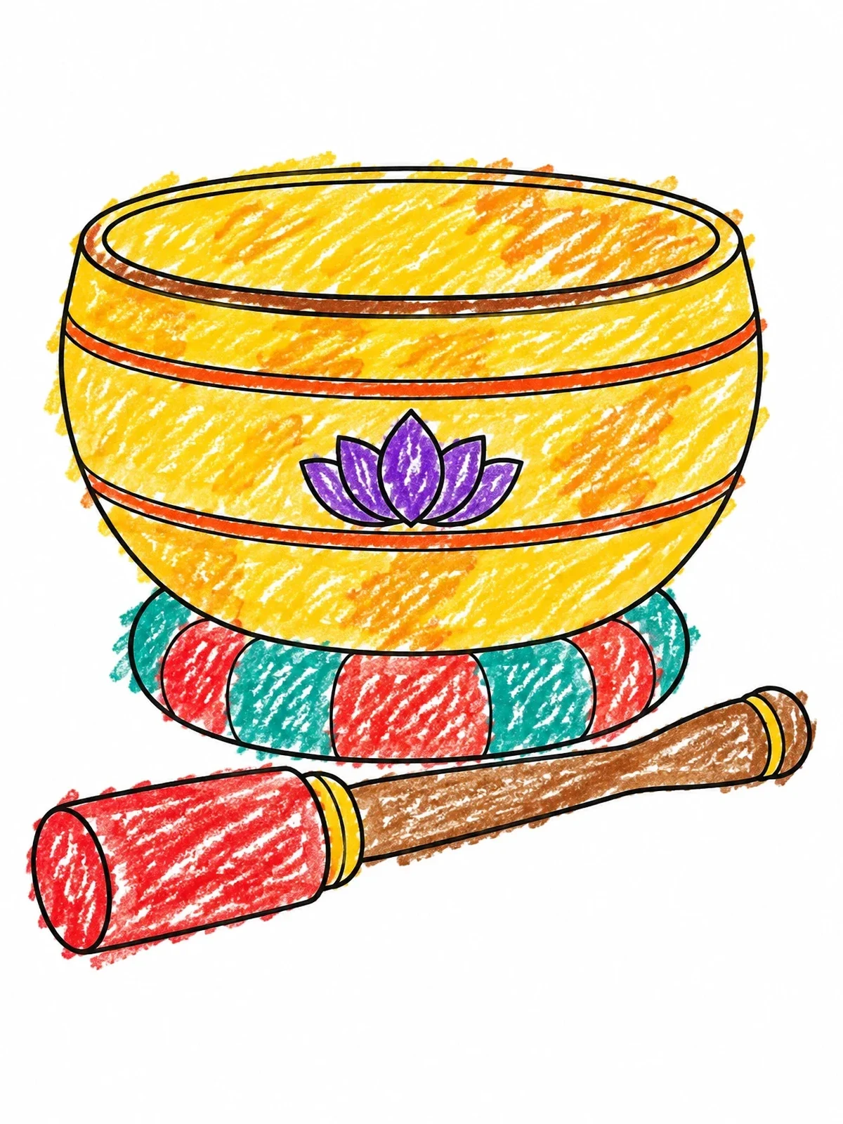 Colored example of the Meditation Singing Bowl And Mallet coloring page