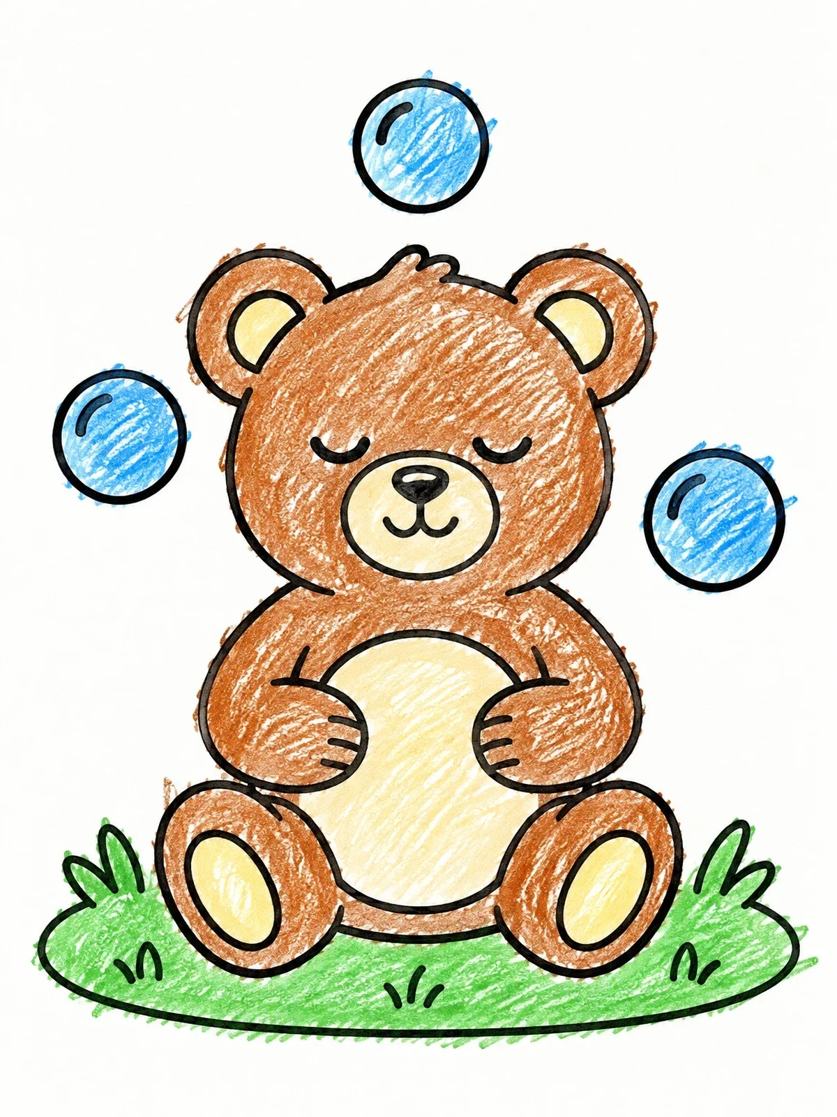Colored example of the Mindful Teddy Bear Breathing With Bubbles coloring page