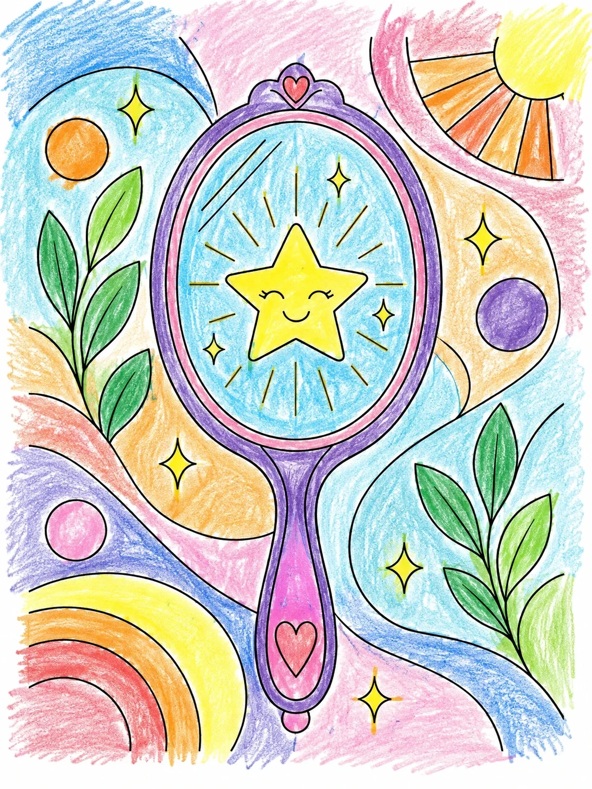 Colored example of the Shining Star In Hand Mirror coloring page
