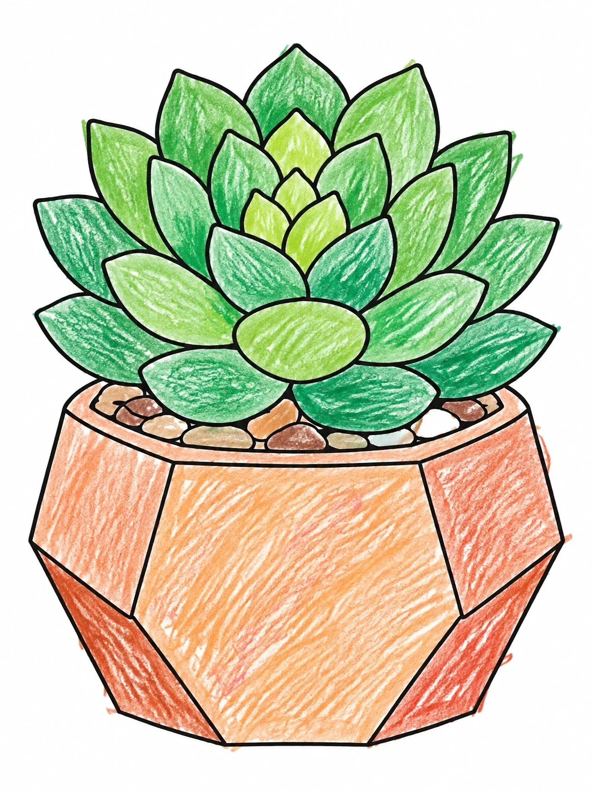 Colored example of the Succulent In Geometric Planter coloring page