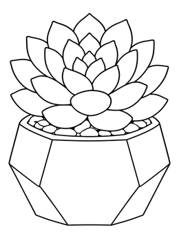 A peaceful mental health coloring page featuring a plump potted succulent.