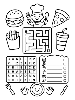 Free printable Kids Restaurant Activity Placemat coloring page