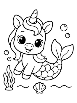 Free printable Cute Baby Mer Unicorn Underwater coloring page