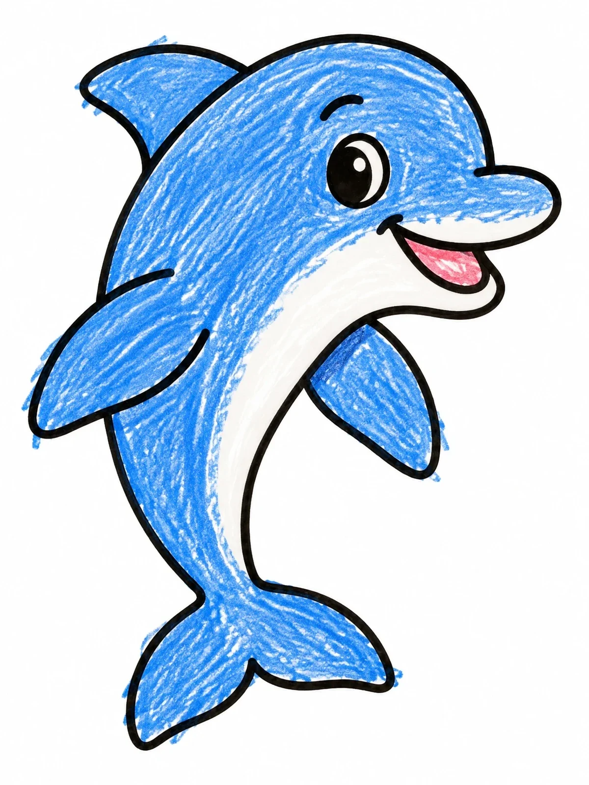 Colored example of the Cheerful Cartoon Dolphin coloring page