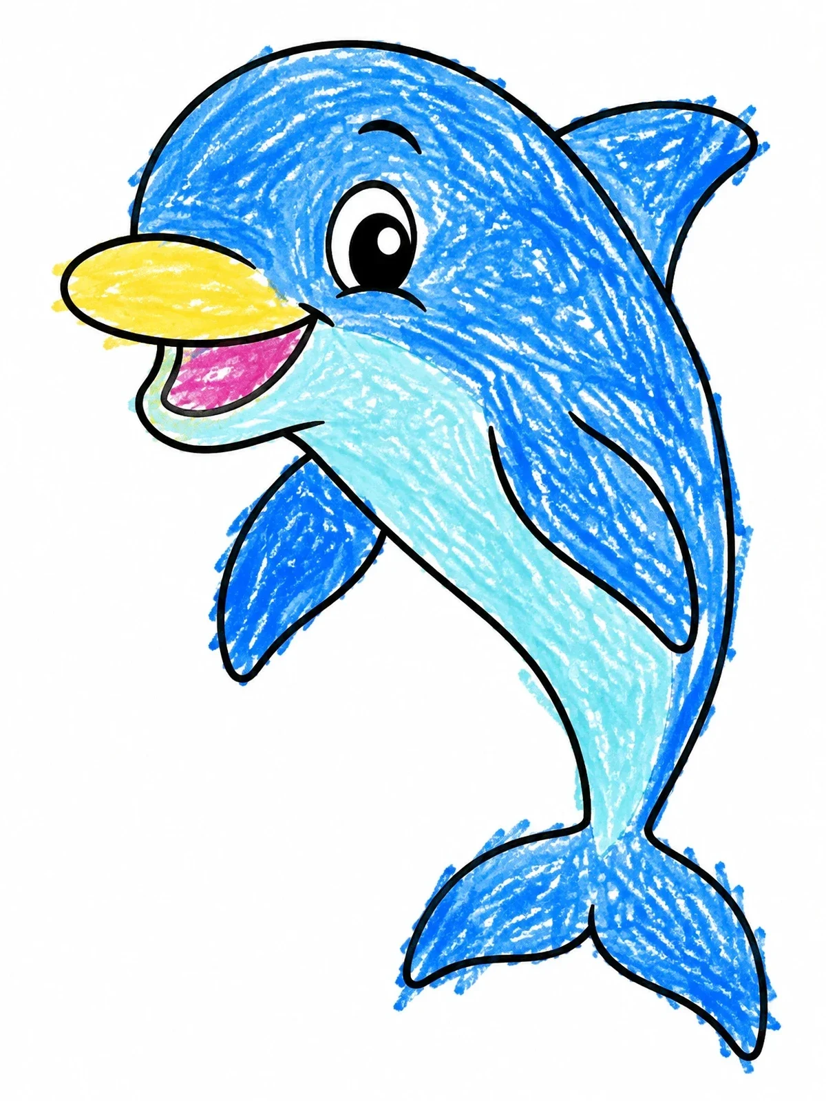 Colored example of the Cheerful Cartoon Dolphin coloring page