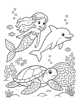 Free printable Mermaid And Dolphin Underwater Friends coloring page
