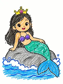 Mermaid Princess On Ocean Rock Coloring Page