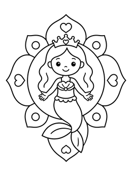 Free printable Mermaid Princess Mandala Emblem coloring page