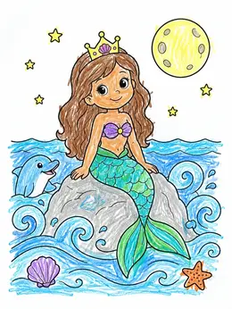 Mermaid Princess On An Ocean Rock Coloring Page