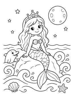 Free printable Mermaid Princess On An Ocean Rock coloring page