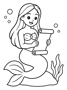Free printable Mermaid Reading An Underwater Scroll coloring page